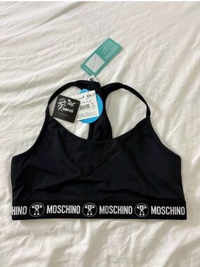 Moschino Black Logo-Trim Racerback Sports Bra
